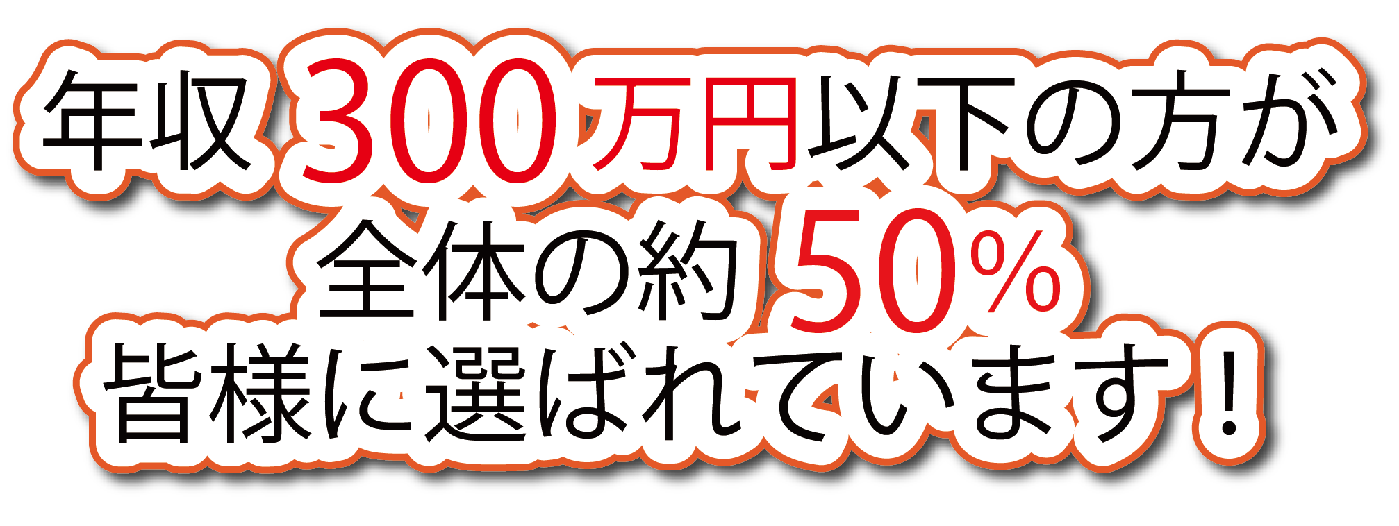 年収 300万円以下の方が 全体の約50%皆様に選ばれています!